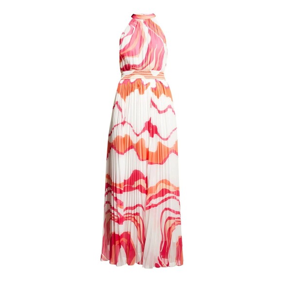 ROCOCO SAND Womens Dress Large White Empire Maxi Halter Pleated Full Length $450 - Picture 1 of 16